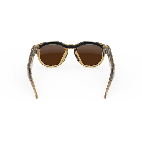 Vue arrière des lunettes Oakley Meta HSTN avec monture Light Curry et verres Transitions® marron.