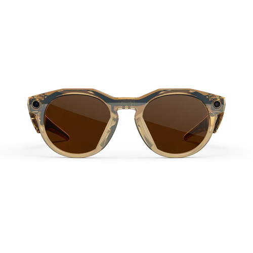 Vue avant des lunettes Oakley Meta HSTN avec monture Light Curry et verres Transitions® marron.