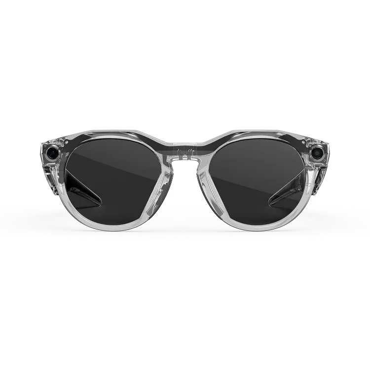 Vue de face des lunettes Oakley Meta HSTN avec monture transparente et verres Transitions® gris.