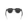 Vue arrière des lunettes Oakley Meta HSTN avec monture transparente et verres Transitions® gris.
