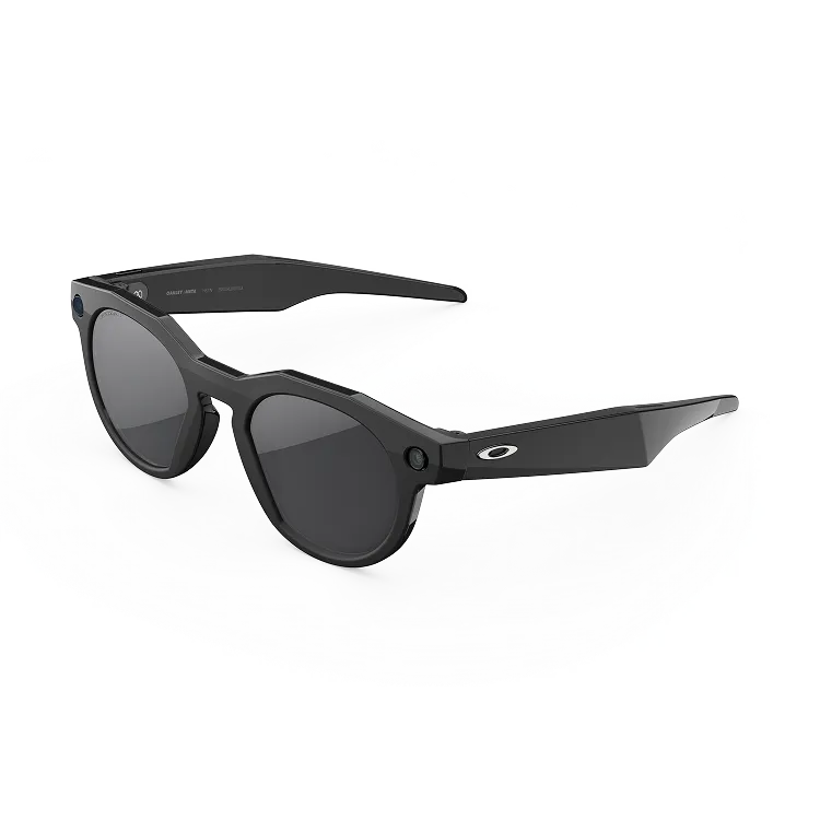 Vue de trois-quarts gauche des lunettes Oakley Meta HSTN avec monture noire et verres Prizm™ Black polarisés.