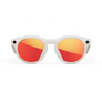 Vue de face des lunettes Oakley Meta HSTN avec monture couleur warm grey et verres Prizm™ Ruby.