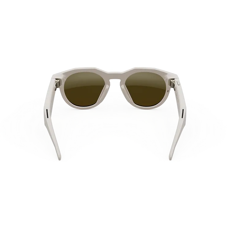 Vue arrière des lunettes Oakley Meta HSTN avec monture couleur warm grey et verres Prizm™ Ruby.
