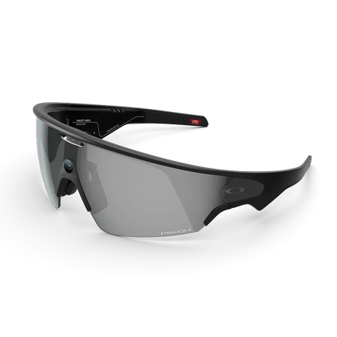 Vue de trois-quarts gauche des lunettes Oakley Meta Vanguard avec monture noire et verres Prizm™ Black.