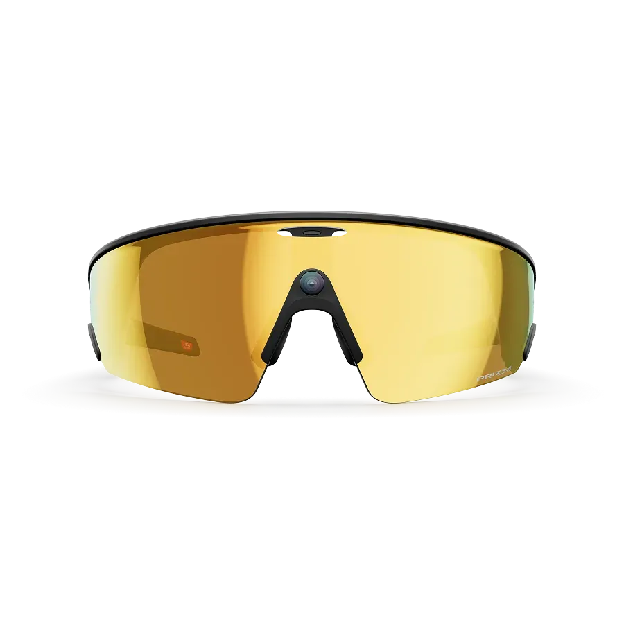 Vue de face des lunettes Oakley Meta Vanguard avec monture noir mat et verres Prizm™ 24K.