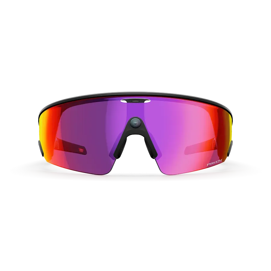 Vue de face des lunettes Oakley Meta Vanguard avec monture noir mat et verres Prizm™ Road.