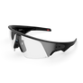 Vue de trois-quarts gauche des lunettes Oakley Meta Vanguard avec monture noire et verres transparents.