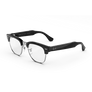 Vue de trois-quarts gauche des lunettes Ray-Ban Meta Audio Clubmaster avec monture noir brillant et verres transparents.