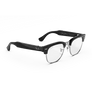 Vue de trois-quarts droite des lunettes Ray-Ban Meta Audio Clubmaster avec monture noir brillant et verres transparents.