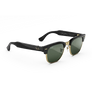 Vue de trois-quarts droite des lunettes Ray-Ban Meta Audio Clubmaster avec monture noir brillant et verres Transitions® vert graphite dorés.