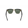 Vue arrière des lunettes Ray-Ban Meta Audio Clubmaster avec monture noir brillant et verres Transitions® vert graphite dorés.