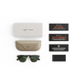 Articles inclus lors de l’achat des Ray-Ban Meta Audio Clubmaster : étui de chargement Ray-Ban Meta, lunettes Ray-Ban Meta AI et guide de démarrage.