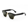 Vue de trois-quarts gauche des lunettes Ray-Ban Meta Audio Clubmaster avec monture noir brillant et verres or vert.