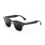 Vue de trois-quarts gauche des lunettes Ray-Ban Meta Audio Clubmaster avec monture gris fer transparent et verres gris fusil polarisés.