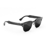 Vue de trois-quarts droite des Ray-Ban Meta Audio Clubmaster avec monture gris fer transparent et verres gris fusil polarisés.