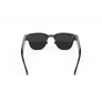 Vue arrière des Ray-Ban Meta Audio Clubmaster avec monture gris fer transparent et verres gris fusil polarisés.