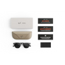 Articles inclus lors de l’achat des Ray-Ban Meta Audio Clubmaster : étui de chargement Ray-Ban Meta, lunettes Ray-Ban Meta AI et guide de démarrage.
