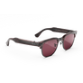 Vue de trois-quarts droite des Ray-Ban Meta Audio Clubmaster avec monture orchidée transparent et verres Transitions® rubis gris fusil.