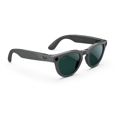 Vue de droite des lunettes Ray-Ban Meta avec monture gris astéroïde brillant et verres Transitions® émeraude.