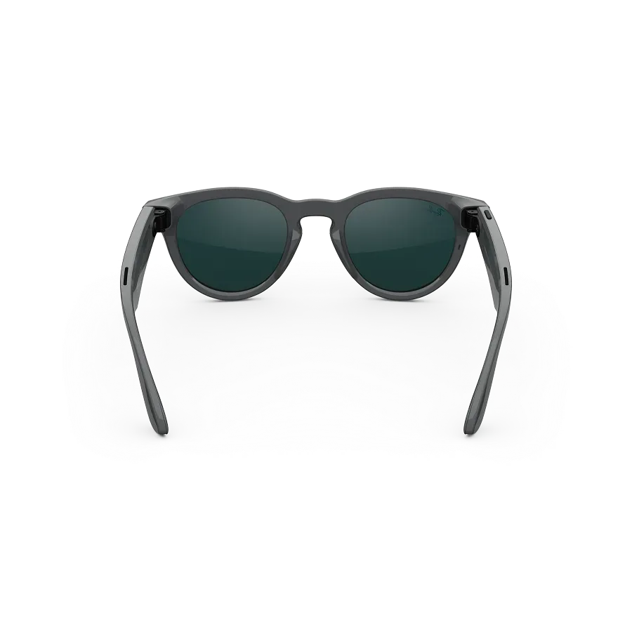 Vue arrière des lunettes Ray-Ban Meta avec monture gris astéroïde brillant et verres Transitions® émeraude.