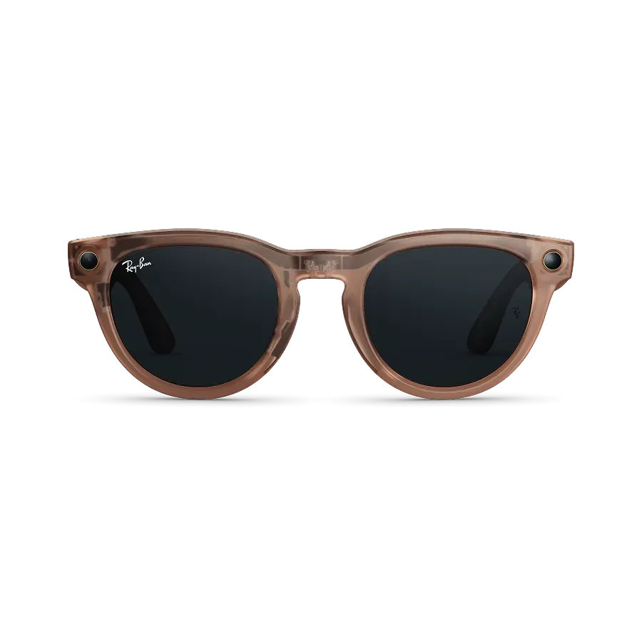Vue avant des lunettes Ray-Ban Meta Headliner avec monture pêche mat transparent et verres Transitions® gris.