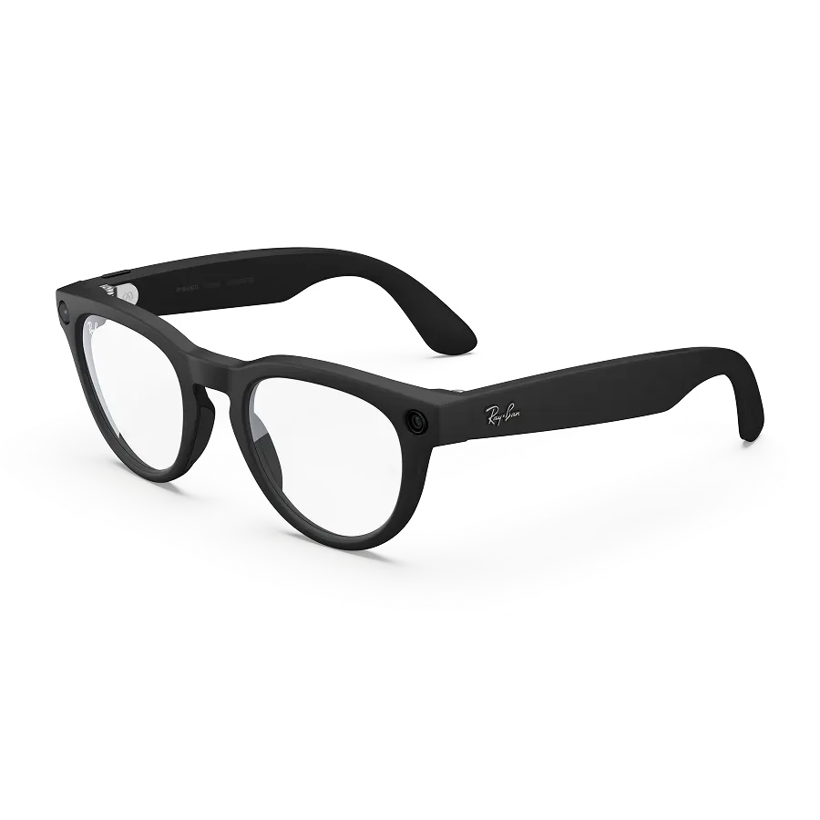 Vue de gauche des lunettes Ray-Ban Meta Headliner avec monture noir mat et verres transparents.