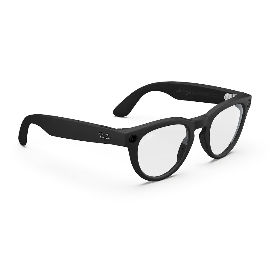 Vue de droite des lunettes Ray-Ban Meta Headliner avec monture noir mat et verres transparents.