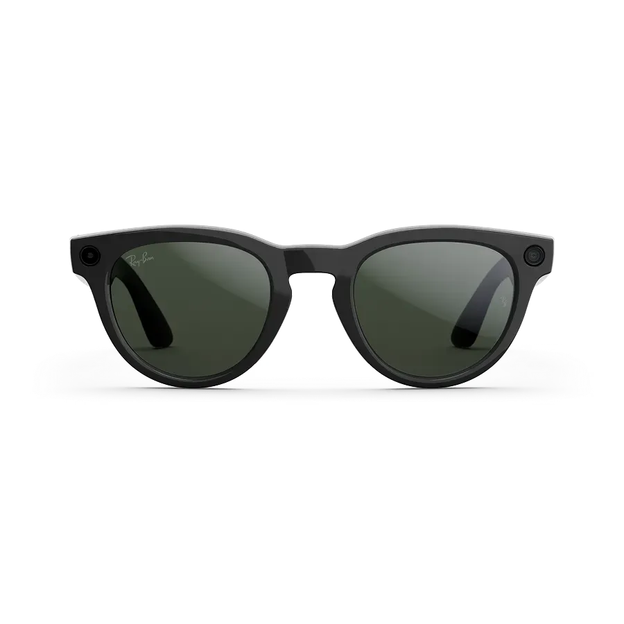 Vue avant des lunettes Ray-Ban Meta avec monture Noir Brillant et verres Transitions® vert graphite.