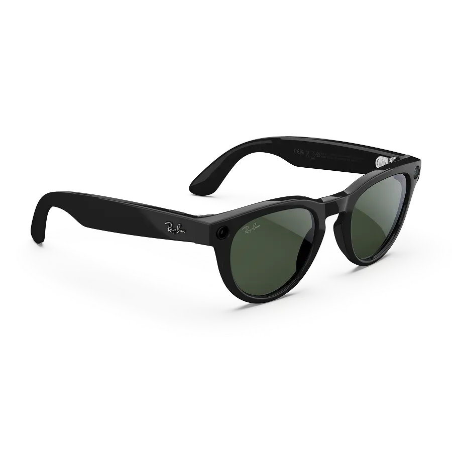 Vue de droite des lunettes Ray-Ban Meta avec monture Noir Brillant et verres Transitions® vert graphite.