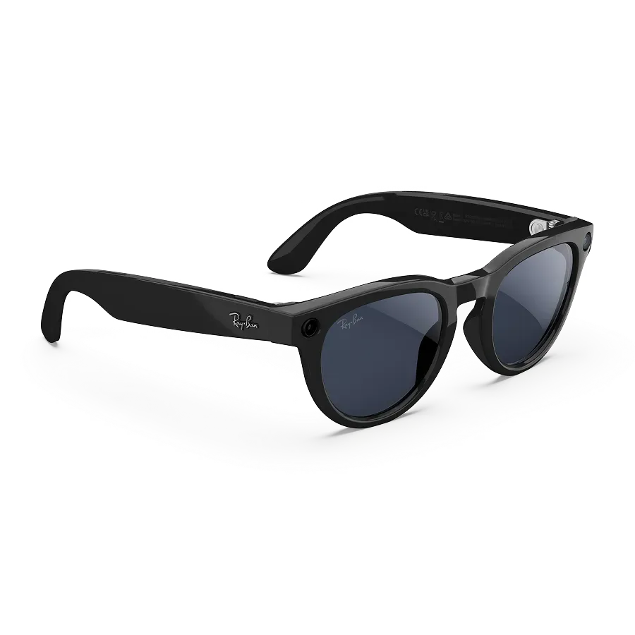 Vue de droite des lunettes Ray-Ban Meta avec monture Noir Brillant et verres Transitions® Saphir.