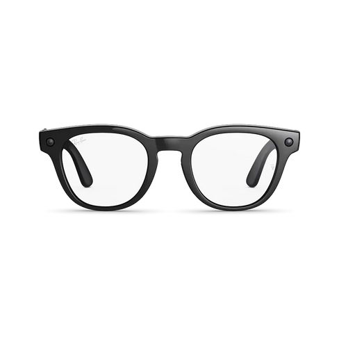 Vue avant des lunettes Ray-Ban Meta Scriber Optics (Gen 2) avec monture Noir brillant uni et verres transparents.