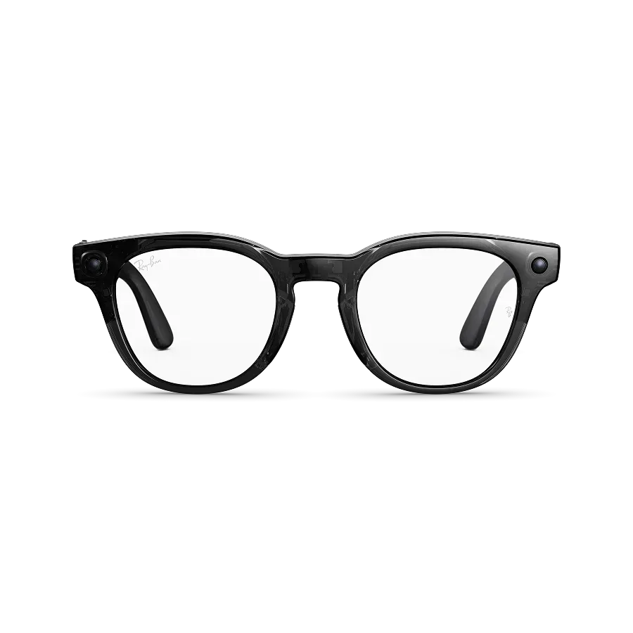 Vue avant des Ray-Ban Meta Scriber Optics (Gen 2) avec monture Noir Transparent brillant et verres transparents.