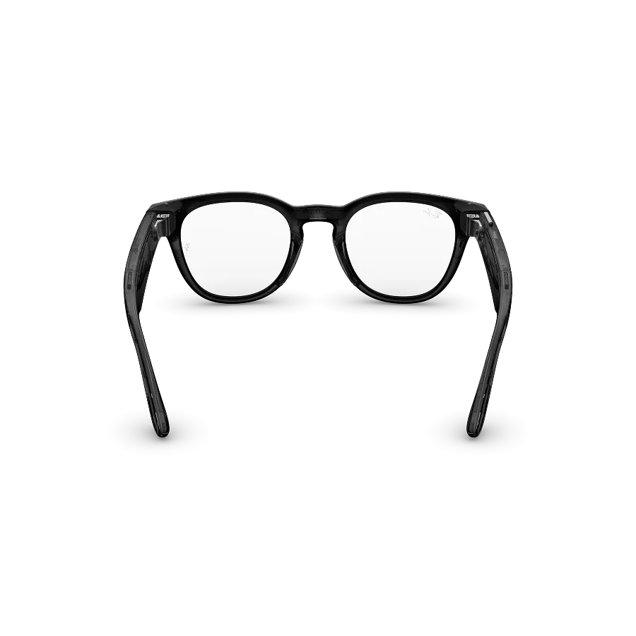 Vue arrière des Ray-Ban Meta Scriber Optics (Gen 2) avec monture Noir Transparent brillant et verres transparents.