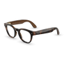 Vue de trois quarts gauche des lunettes Ray-Ban Meta Scriber Optics (Gen 2) avec monture Havana et verres transparents.