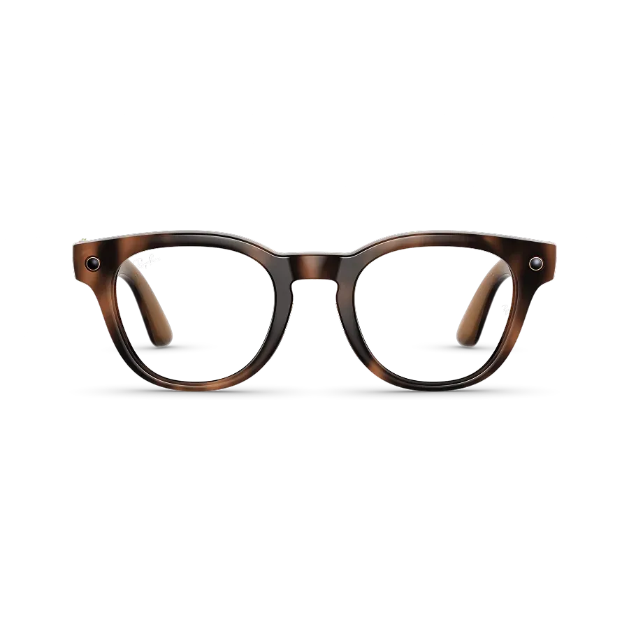 Vue avant des lunettes Ray-Ban Meta Scriber Optics (Gen 2) avec monture Havana et verres transparents.