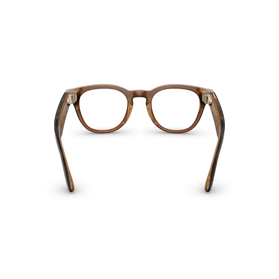 Vue arrière des lunettes Ray-Ban Meta Scriber Optics (Gen 2) avec monture Havana et verres transparents.
