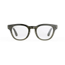 Vue avant des lunettes Ray-Ban Meta Scriber Optics (Gen 2) avec monture transparente brillante couleur olive foncé et verres transparents.