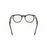 Vue arrière des lunettes Ray-Ban Meta Scriber Optics (Gen 2) avec monture transparente brillante couleur olive foncé et verres transparents.