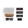 Articles inclus lors de l’achat des lunettes Ray-Ban Meta : étui de chargement Ray-Ban Meta, lunettes IA Ray-Ban Meta et guide de démarrage.