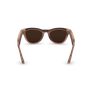Vue arrière des lunettes Ray-Ban Meta Skyler avec monture Transparent brillant pêche et verres Transitions® bruns.
