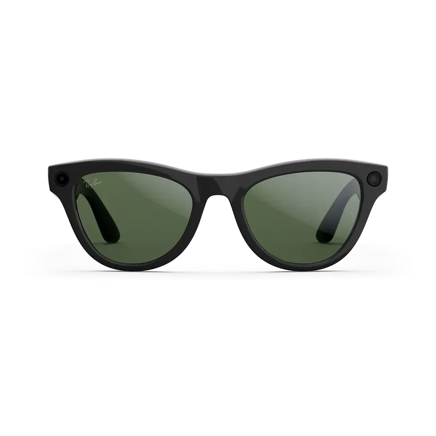 Vue avant des lunettes Ray-Ban Meta avec monture Noir Brillant et verres VERT G15 Transitions®.