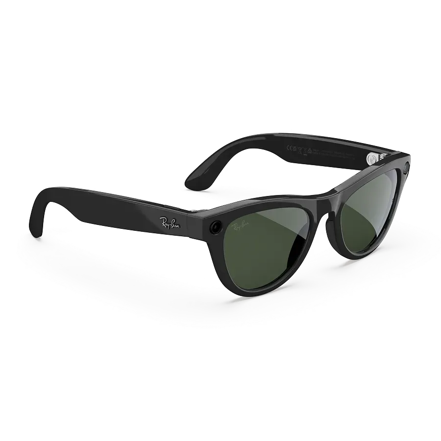 Vue de droite des lunettes Ray-Ban Meta avec monture Noir Brillant et verres VERT G15 Transitions®.