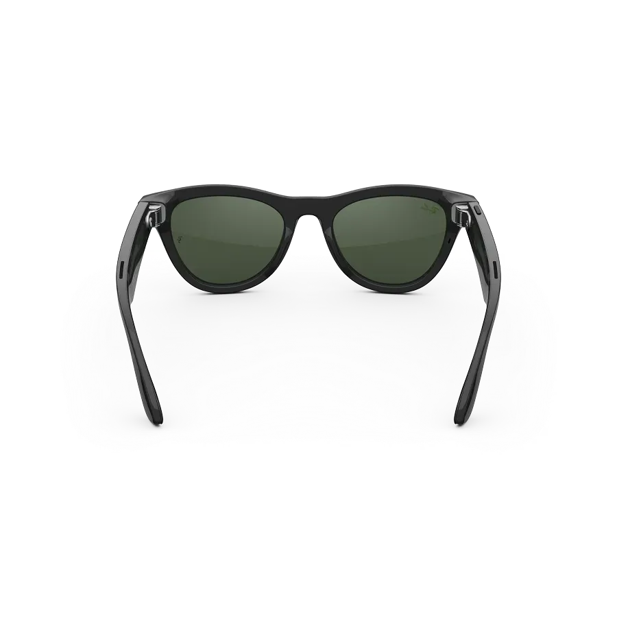 Vue arrière des lunettes Ray-Ban Meta avec monture Noir Brillant et verres VERT G15 Transitions®.