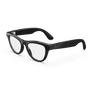 Vue de gauche des lunettes Ray-Ban Meta avec monture noir brillant et verres transparents.