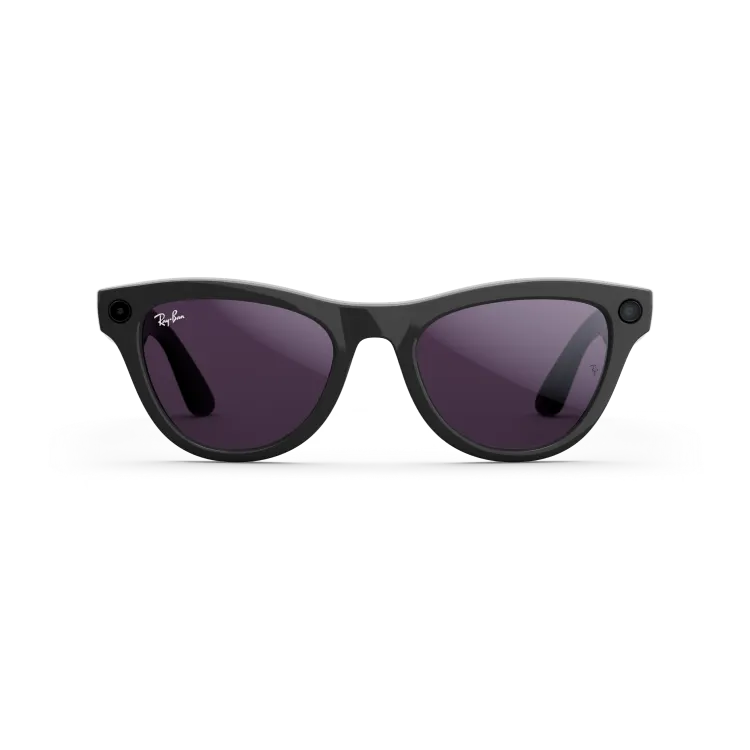 Vue avant des lunettes Ray-Ban Meta avec monture Noir Brillant et verres Transitions® Améthyste.