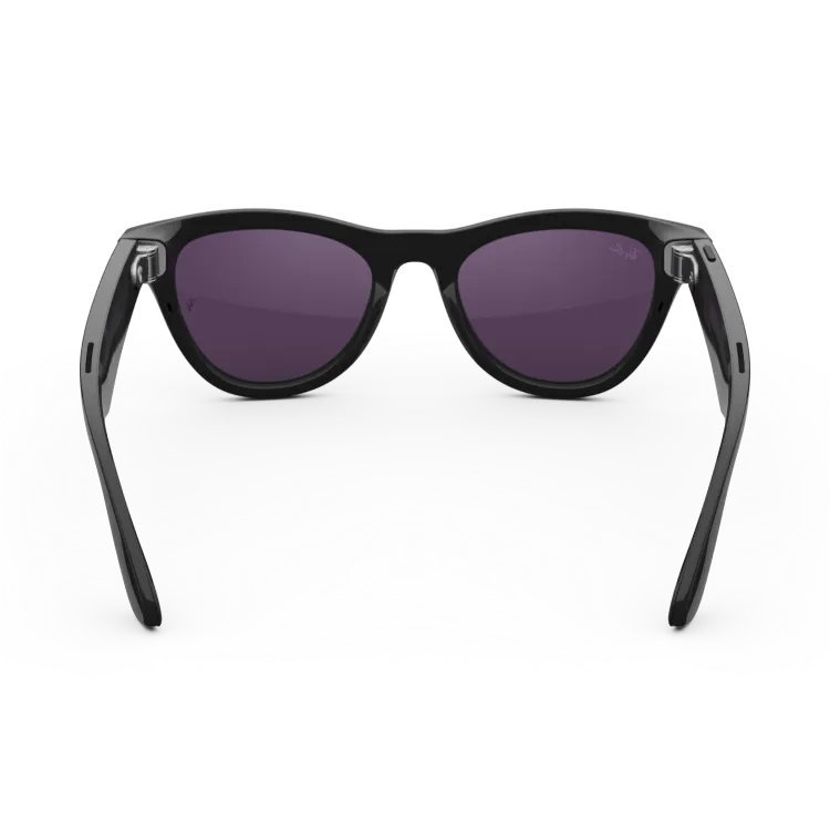 Vue arrière des lunettes Ray-Ban Meta avec monture Noir Brillant et verres Transitions® Améthyste.