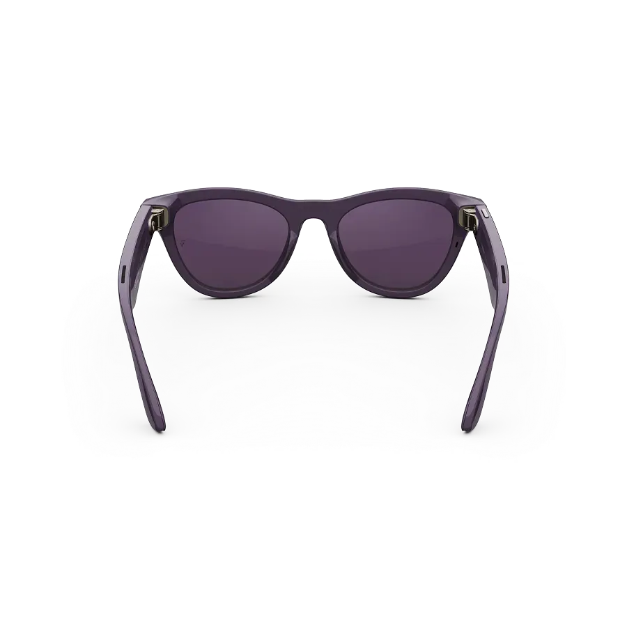 Vue arrière des lunettes Ray-Ban Meta avec monture Violet mystique brillant et verres Transitions® Améthyste.
