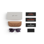Articles inclus lors de l’achat des lunettes Ray-Ban Meta : étui de chargement Ray-Ban Meta, lunettes IA Ray-Ban Meta et guide de démarrage.